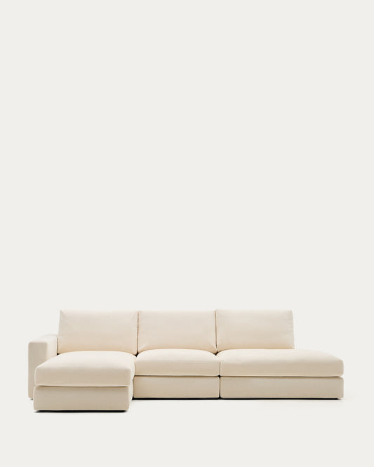 Divano modulare Alea 5 posti sfoderabile in ciniglia chaise longue sinistra écru 340 cm