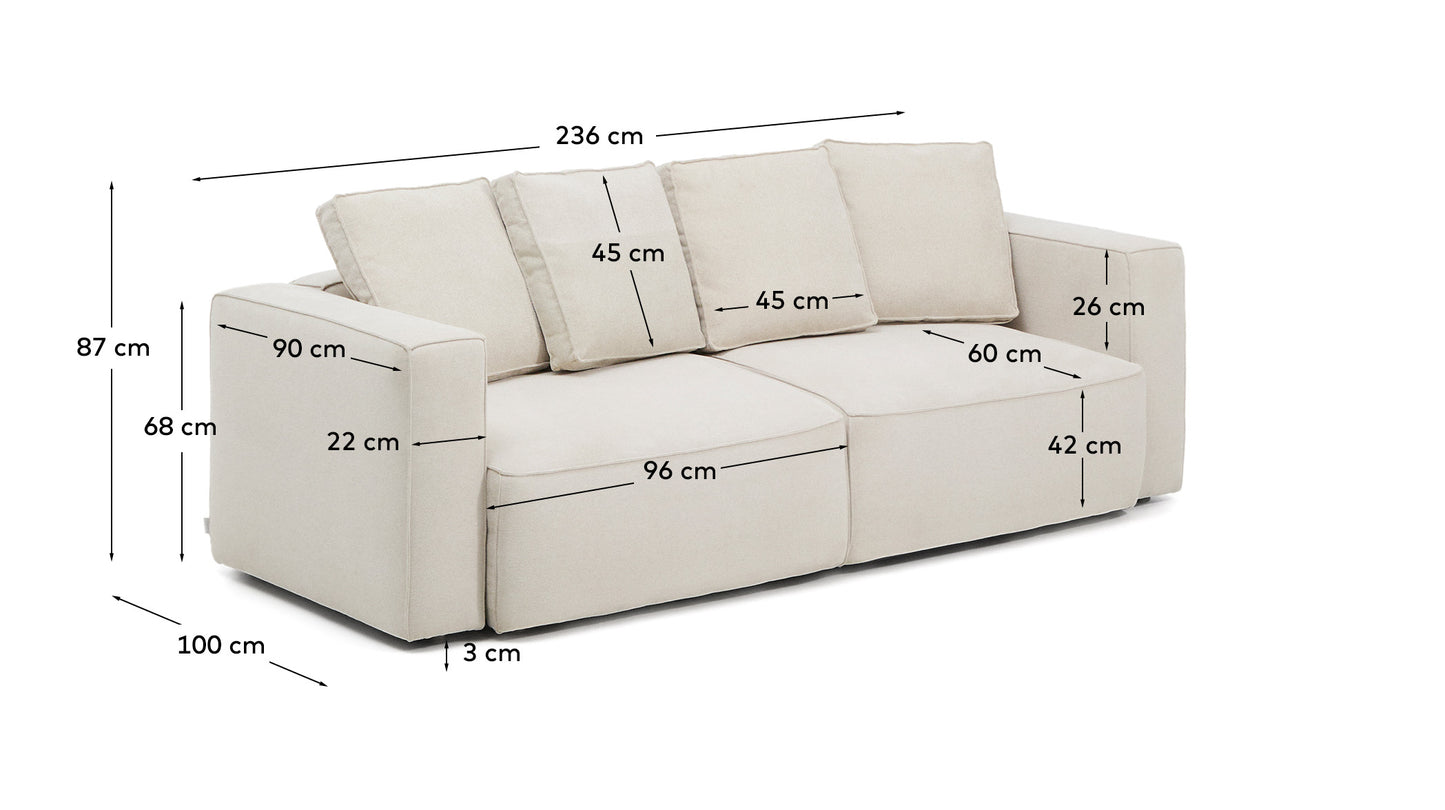Divano letto Marela 3 posti in ciniglia beige 236 cm