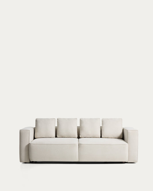 Divano letto Marela 3 posti in ciniglia beige 236 cm