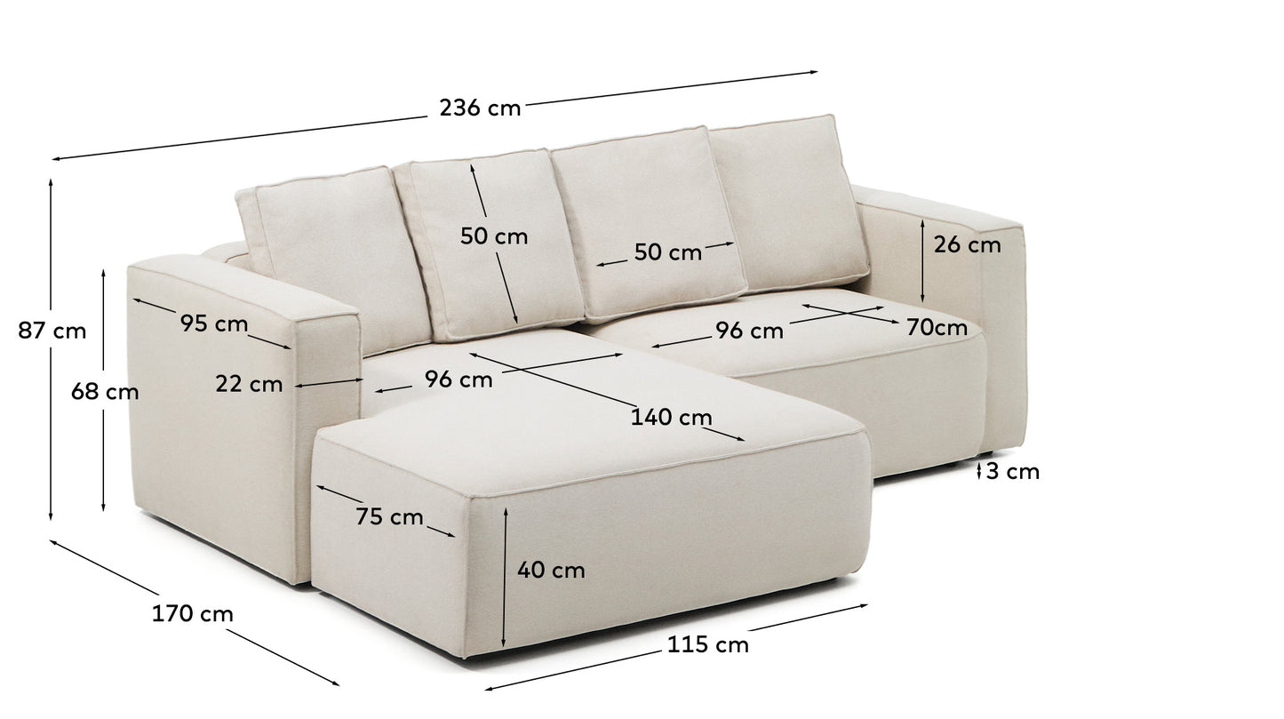 Divano letto Marela 3 posti con chaise longue sinistra in ciniglia beige 236 cm
