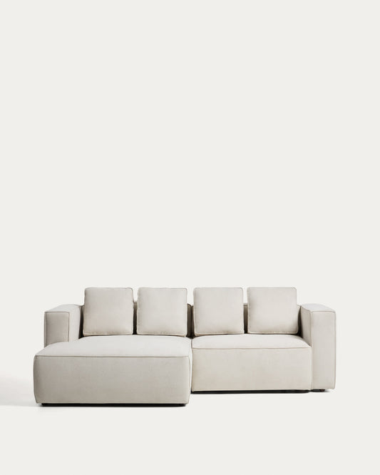 Divano letto Marela 3 posti con chaise longue sinistra in ciniglia beige 236 cm