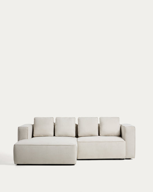 Divano letto Marela 3 posti con chaise longue sinistra in ciniglia beige 236 cm