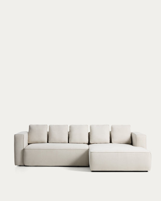 Divano letto Marela 3 posti con chaise longue destra in ciniglia beige 276 cm