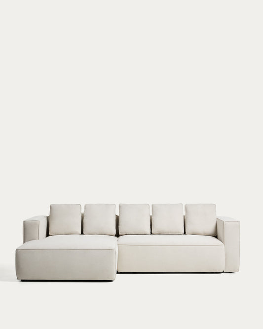 Divano letto Marela 3 posti con chaise longue sinistra in ciniglia beige 276 cm