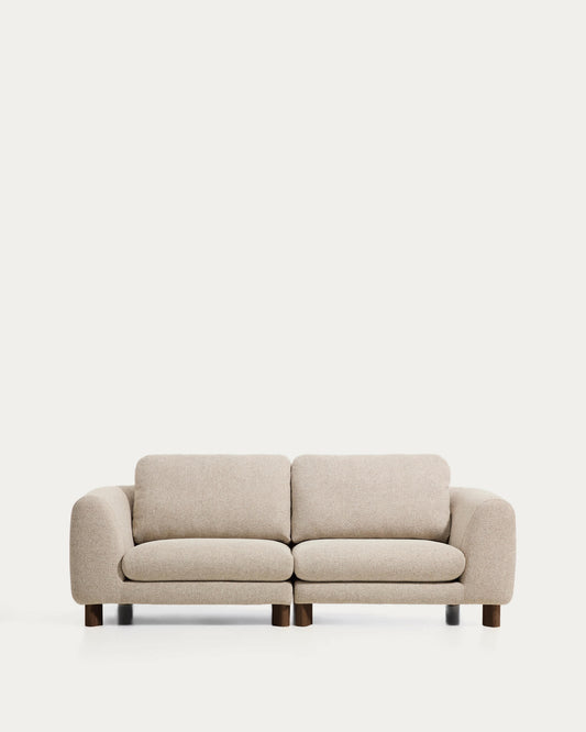 Divano Vera 3 posti beige con gambe in legno massiccio di frassino con finitura in noce 230 cm FSC Mix Credit