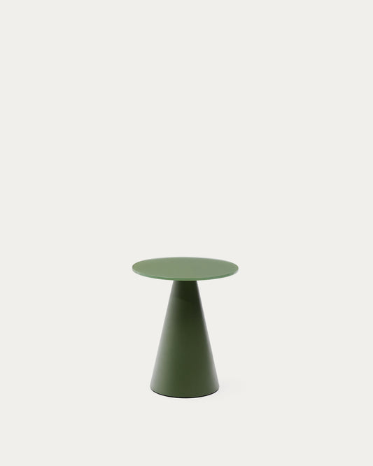 Tavolino d’appoggio Wilshire in vetro temperato smerigliato e acciaio verniciato verde opaco Ø35cm