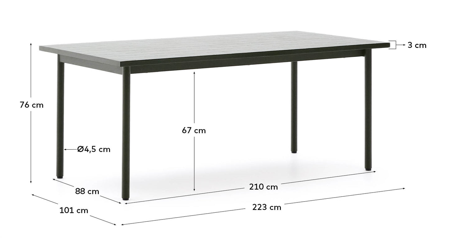 Tavolo da esterno Maurina in acciaio zincato verde e piastrelle color écru 223 x 101 cm