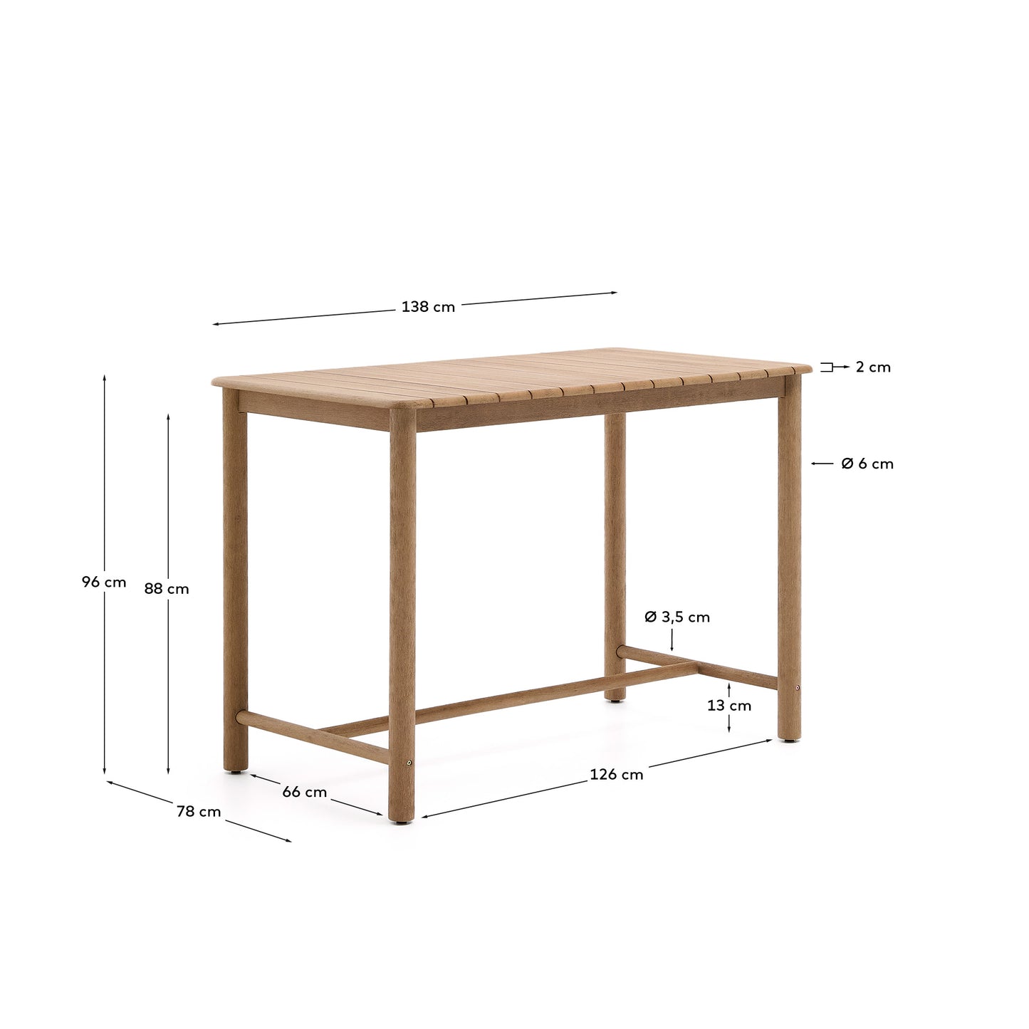 Tavolo Sori in legno massiccio di acacia 138 x 78 cm