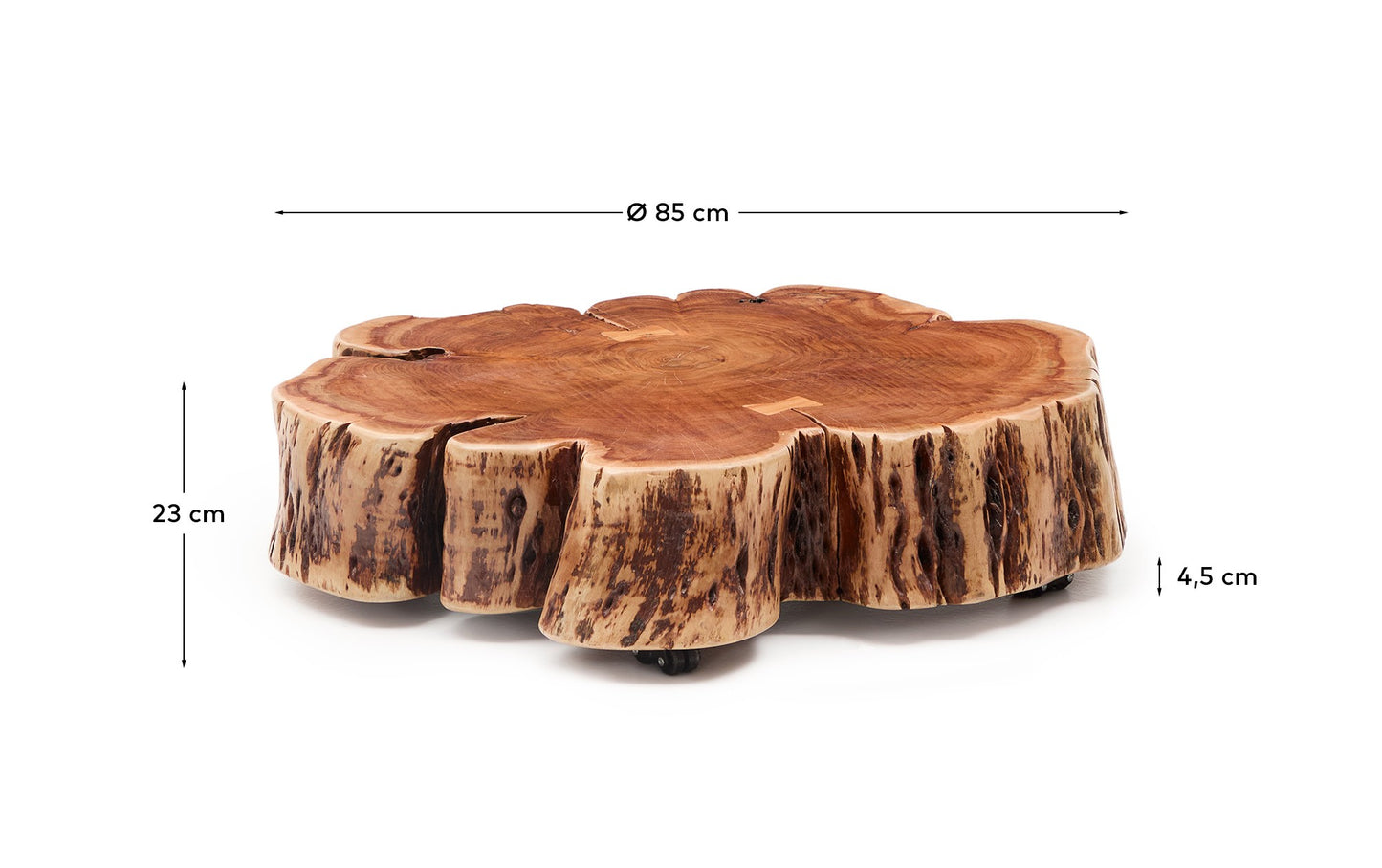 Tavolino da salotto Tavine in legno massiccio di acacia sbiancato con rotelle Ø 85 cm