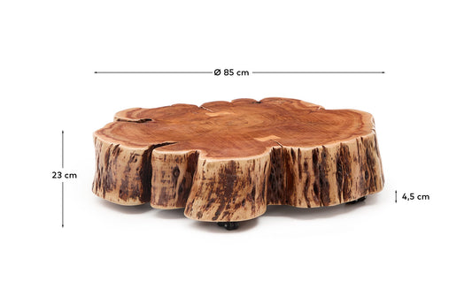 Tavolino da salotto Tavine in legno massiccio di acacia sbiancato con rotelle Ø 85 cm