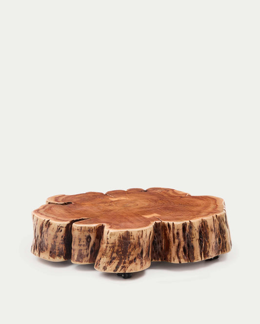 Tavolino da salotto Tavine in legno massiccio di acacia sbiancato con rotelle Ø 85 cm