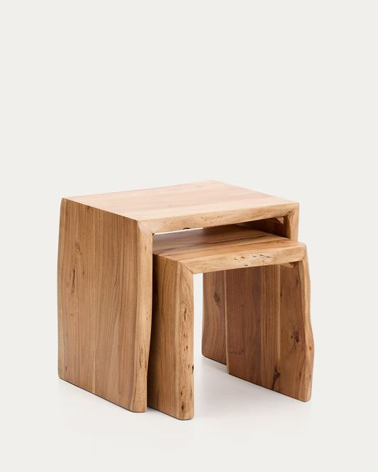 Set di 2 tavolini da appoggio a nido Lomiri in legno massiccio di acacia con finitura sbiancata 50x42 cm / 34x42 cm