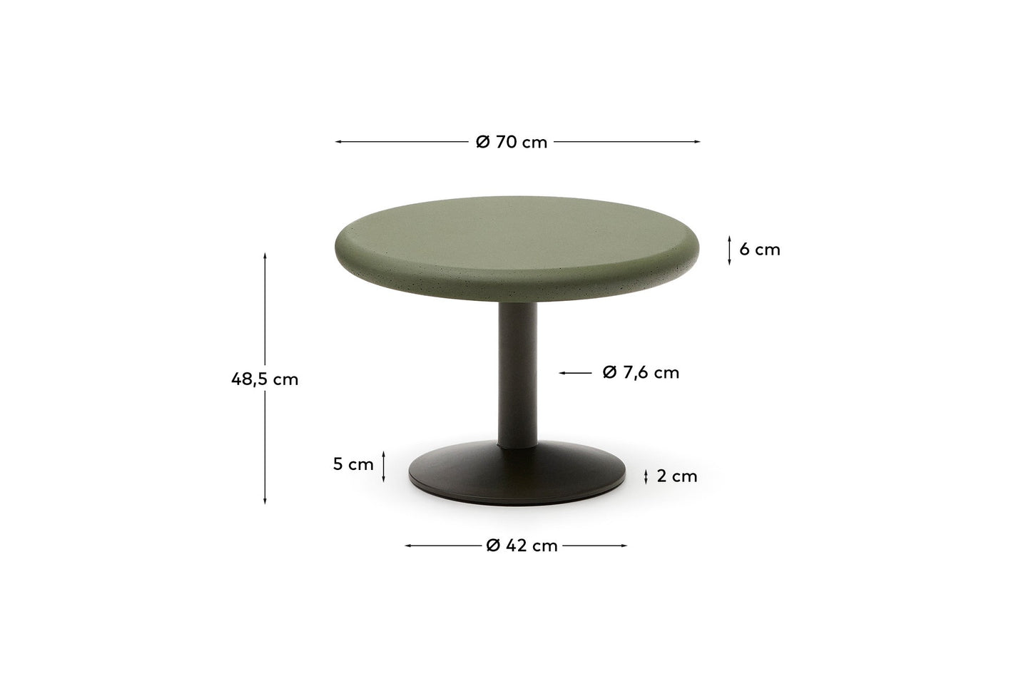 Tavolo rotondo da esterno Esilda con piano in cemento verde Ø 70 cm e piede in acciaio verde Ø 42 x 45 cm