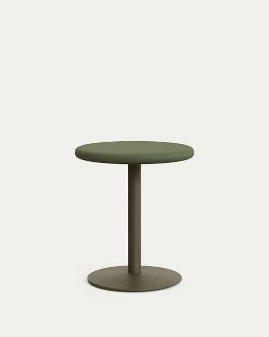 Tavolo rotondo Isilda alto con piano in cemento verde Ø 70 cm con base rifinitura in verde Ø 55 cm