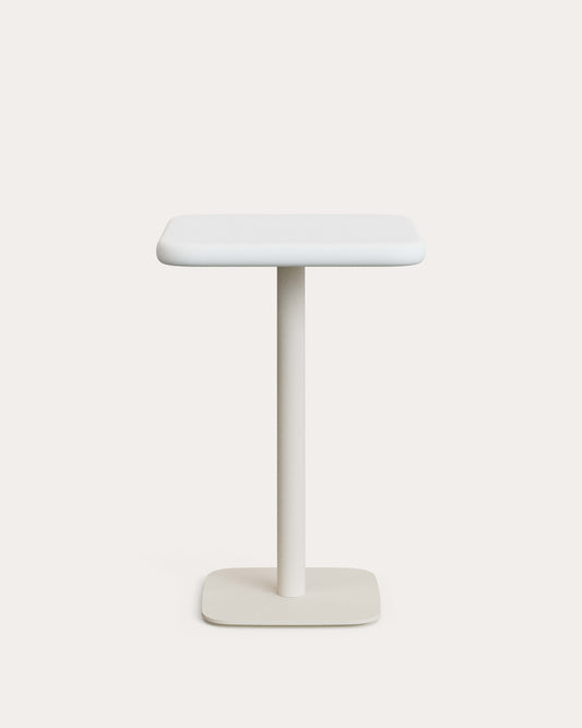 Tavolo alto da esterno Dina con piano in cemento bianco 70 x 70 cm e piede in acciaio bianco 48x48x96 cm