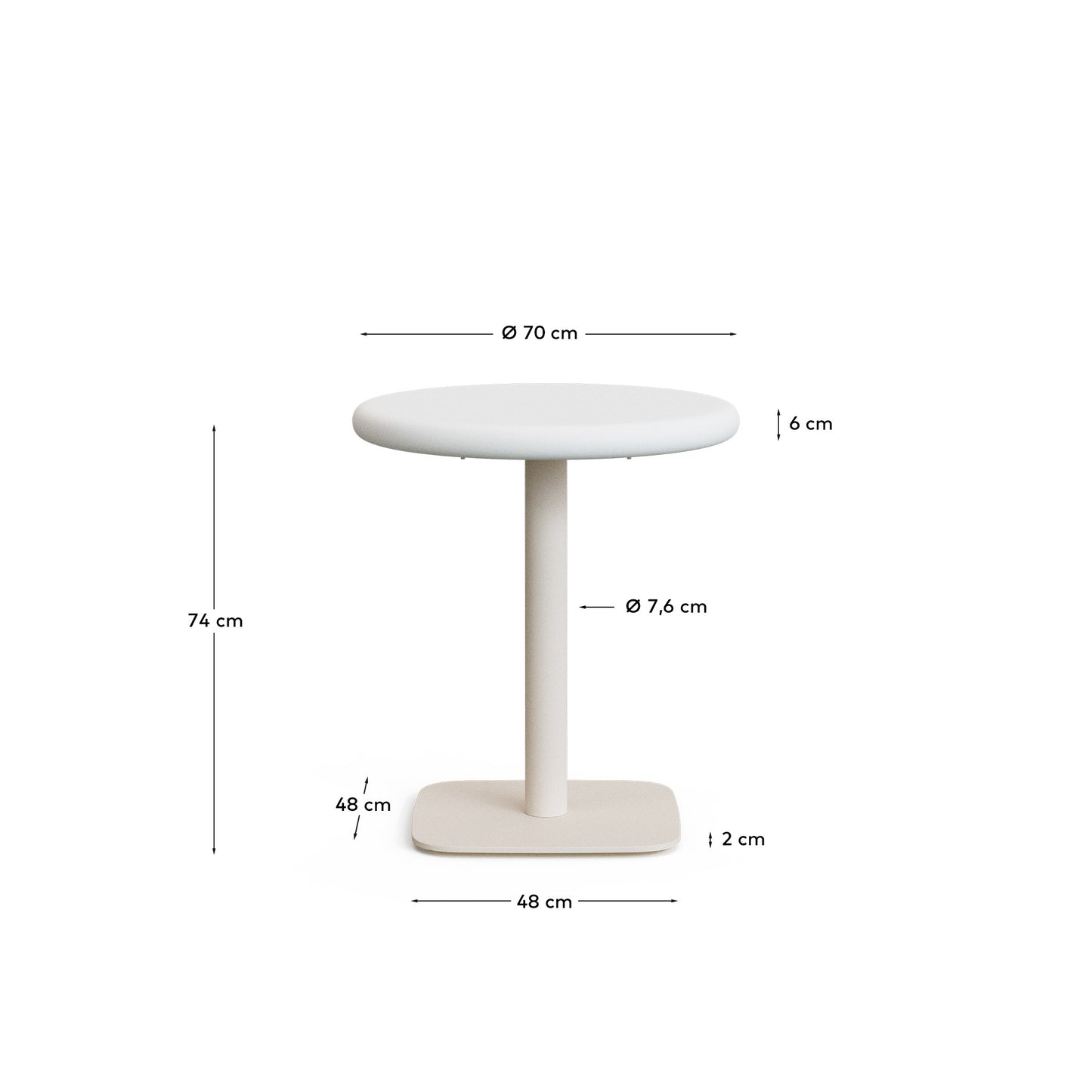 Tavolo rotondo da esterno Dina con piano in cemento bianco Ø 70 cm e piede in acciaio bianco 48x48x72 cm