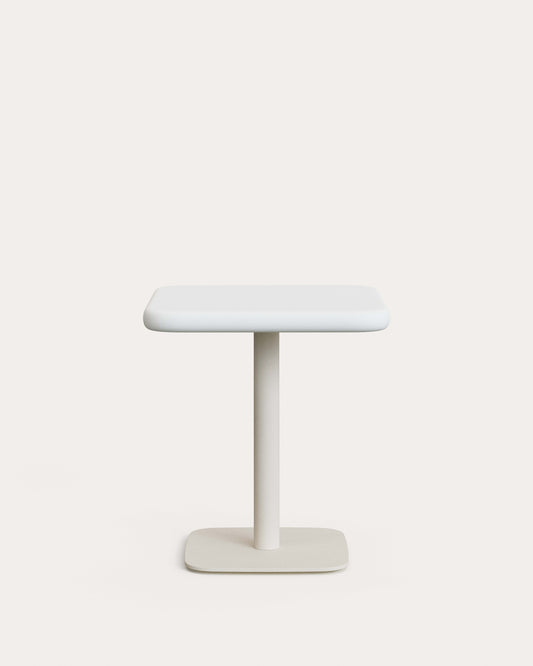 Tavolo da esterno Dina con piano in cemento bianco 70 x 70 cm e piede in acciaio bianco 48x48x72 cm