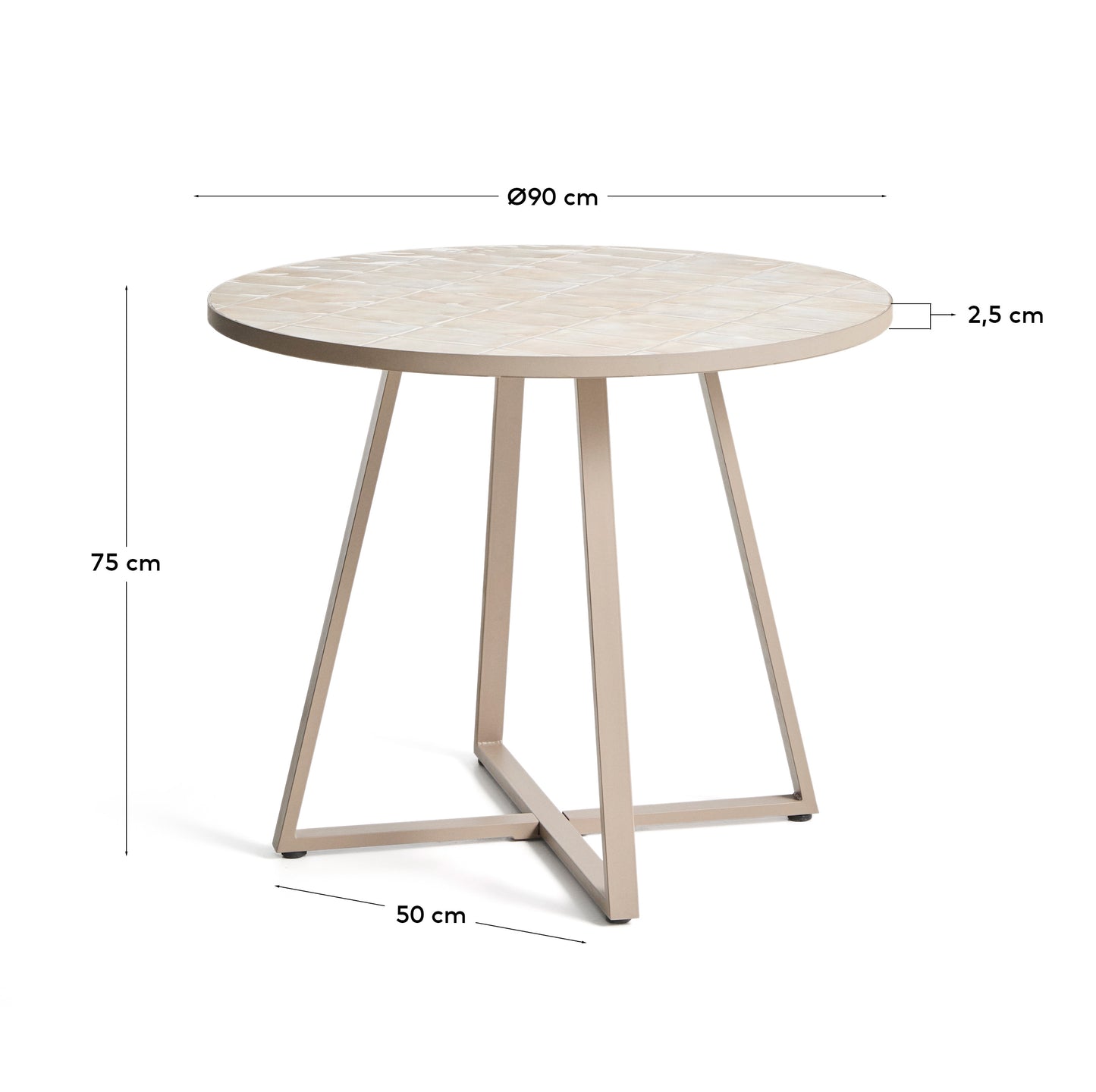 Tavolo rotondo Tella in acciaio zincato e piastrelle beige Ø 90 cm