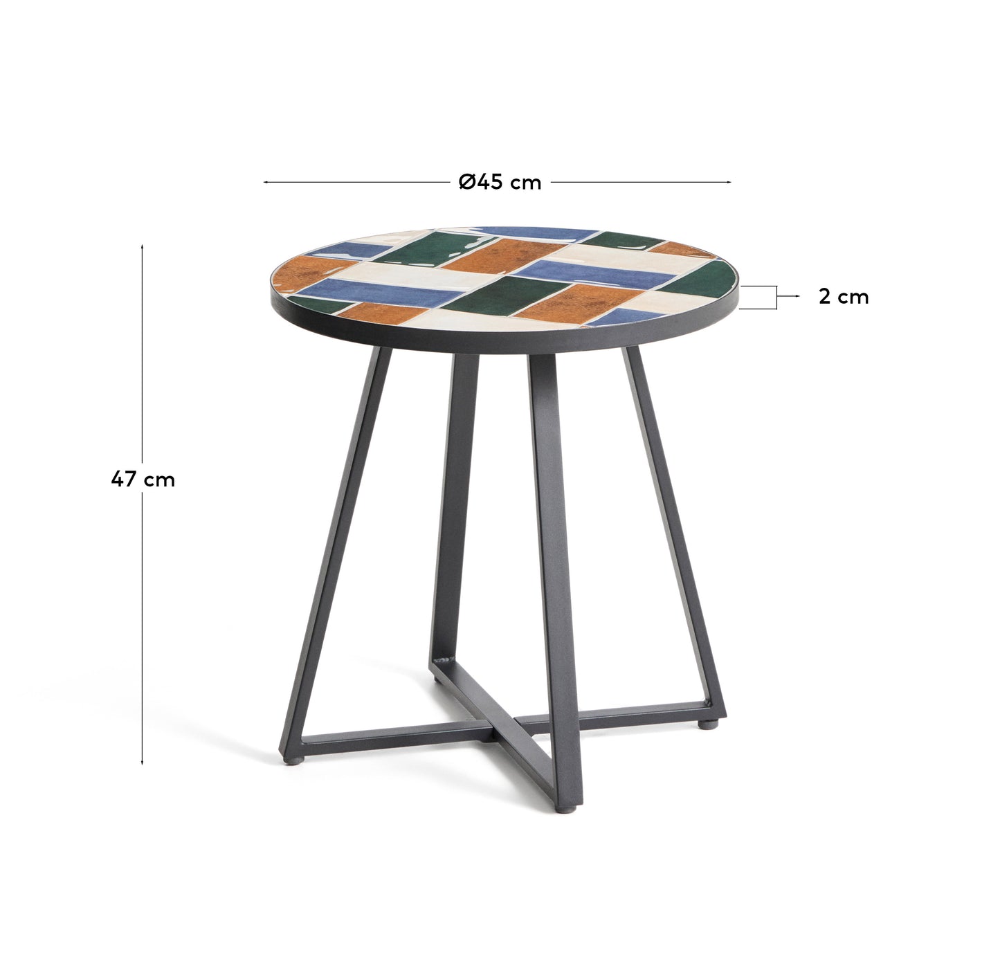 Tavolino rotondo Tella in acciaio zincato grafite e piastrelle multicolore Ø 45 cm