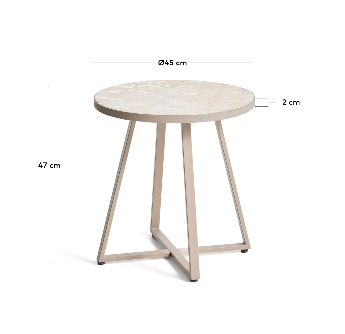 Tavolino rotondo Tella in acciaio zincato e piastrelle beige Ø 45 cm