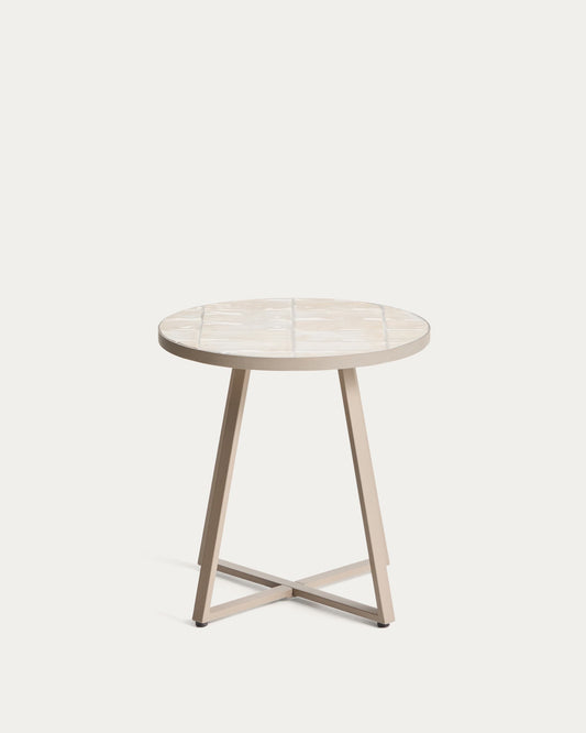 Tavolino rotondo Tella in acciaio zincato e piastrelle beige Ø 45 cm