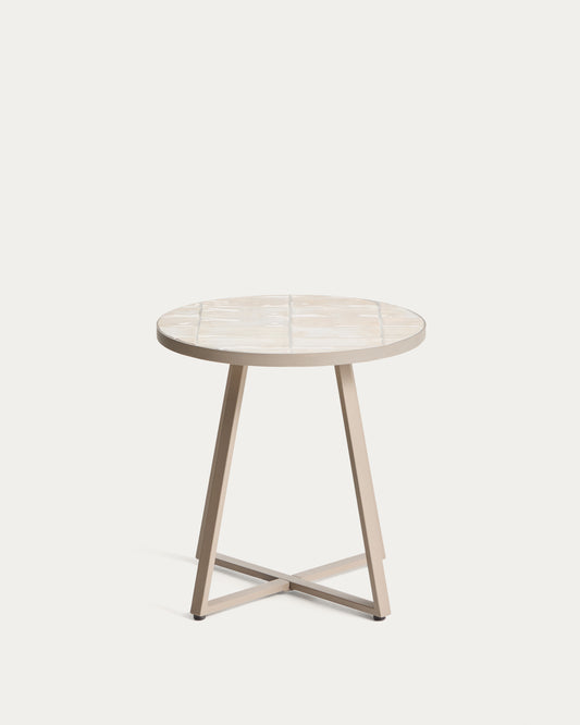 Tavolino rotondo Tella in acciaio zincato e piastrelle beige Ø 45 cm