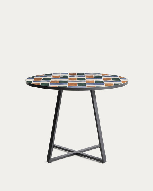 Tavolo rotondo Tella in acciaio zincato grafite e piastrelle multicolore Ø 120 cm