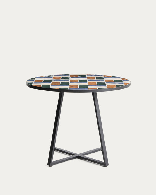 Tavolo rotondo Tella in acciaio zincato grafite e piastrelle multicolore Ø 120 cm
