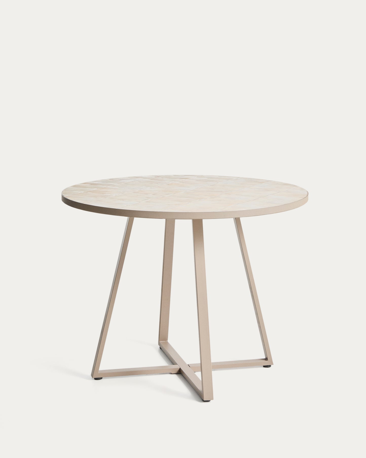 Tavolo rotondo Tella in acciaio zincato tortora e piastrelle beige Ø 120 cm