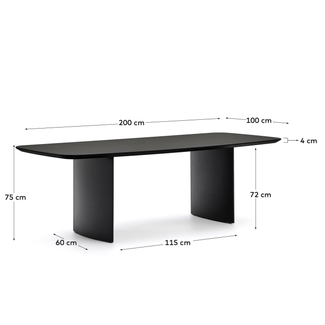 Tavolo Litto MDF laccato nero 200 x 100 cm