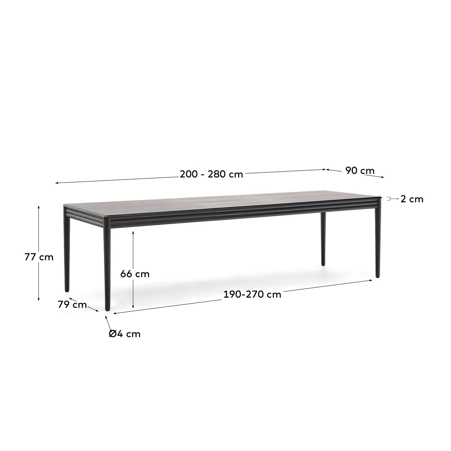 Tavolo allungabile Lenon impiallacciatura e legno massello rovere nero 200(280)x90 cm
