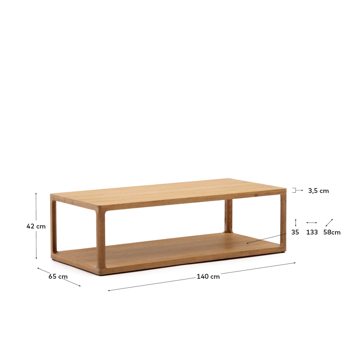 Tavolino da caffè Maymai in legno di rovere 140 x 65 cm