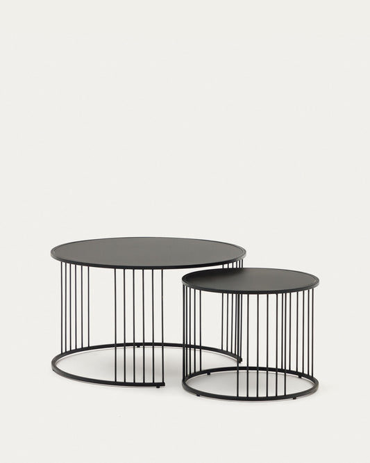 Set Hadar 2 tavolini ad incastro in vetro temperato e metallo verniciato nero Ø 75 cm / Ø 45 cm