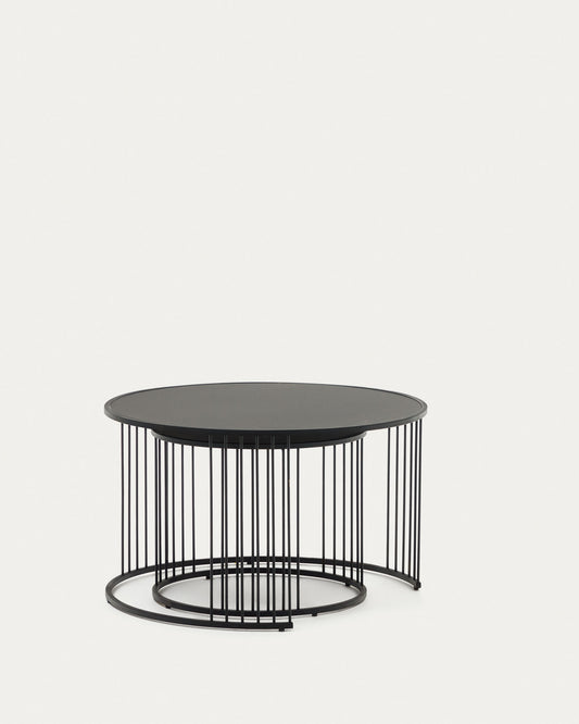 Set Hadar 2 tavolini ad incastro in vetro temperato e metallo verniciato nero Ø 75 cm / Ø 45 cm