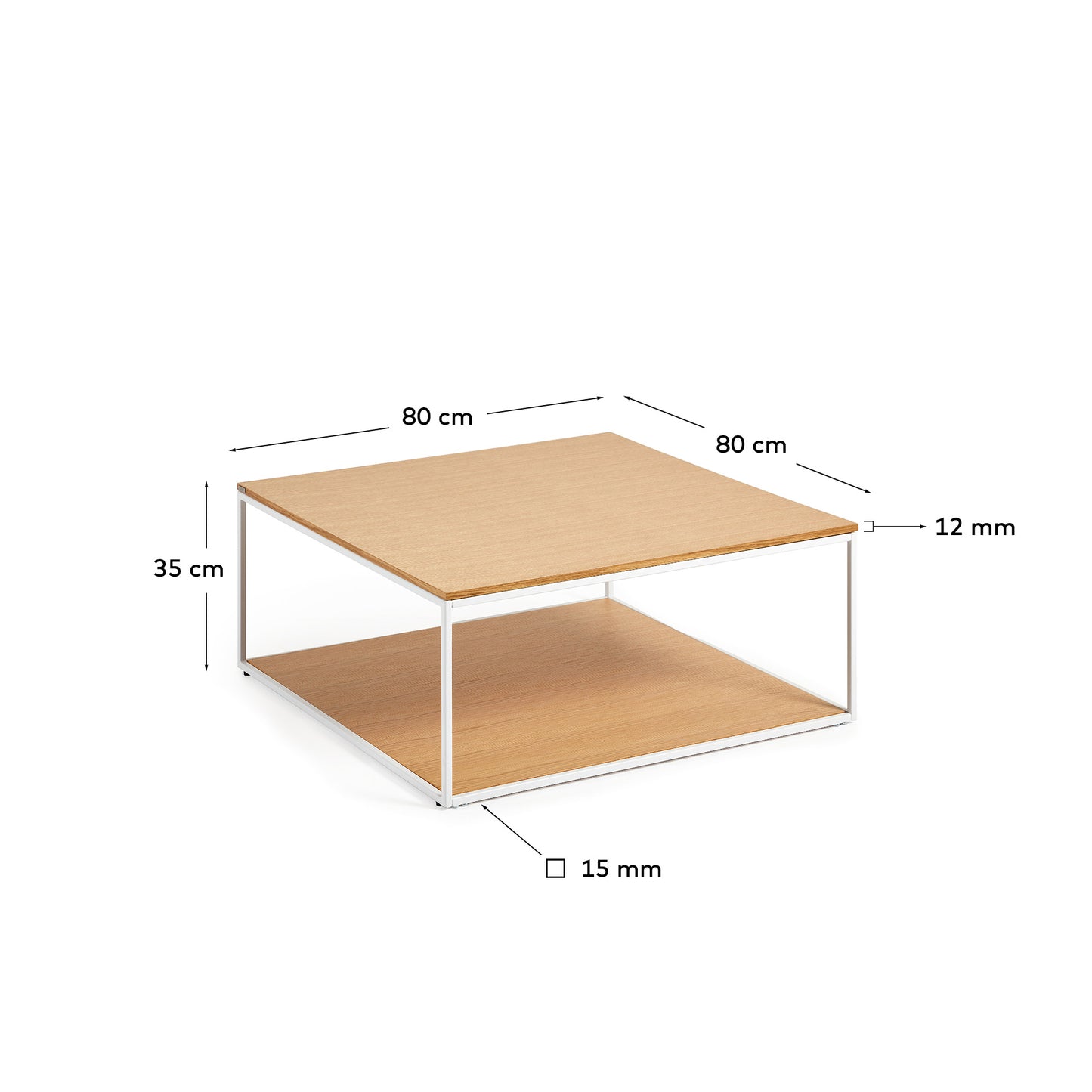 Tavolino Yoana impiallacciato rovere e struttura in metallo bianco 80 x 80 cm
