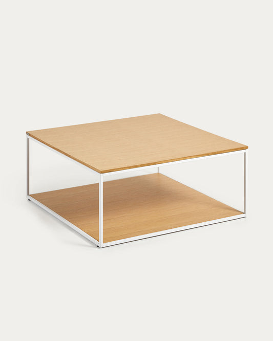 Tavolino Yoana impiallacciato rovere e struttura in metallo bianco 80 x 80 cm