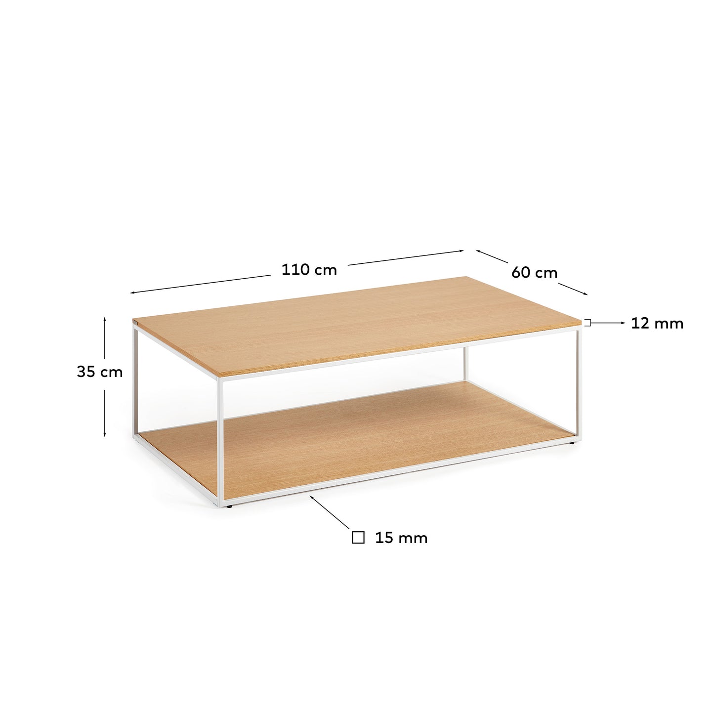 Tavolino Yoana impiallacciato rovere e struttura in metallo bianco 110 x 60 cm