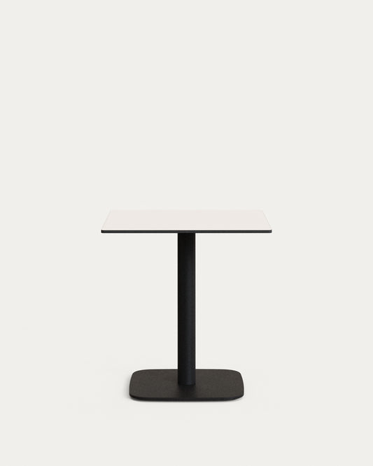 Tavolo per esterno Dina bianco con gamba in metallo rifinita in nero 68 x 68 x 70 cm