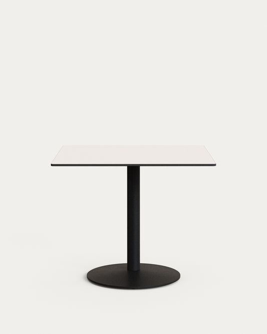 Tavolo da bar Esilda piano in bianco con gamba di metallo rifinita in nero 90 x 90 cm