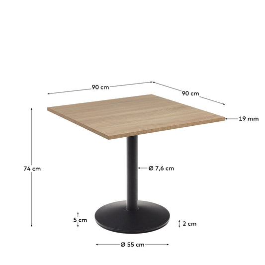 Tavolo da bar Esilda piano in melammina naturale con gamba di metallo rifinita in nero 90 x 90 cm