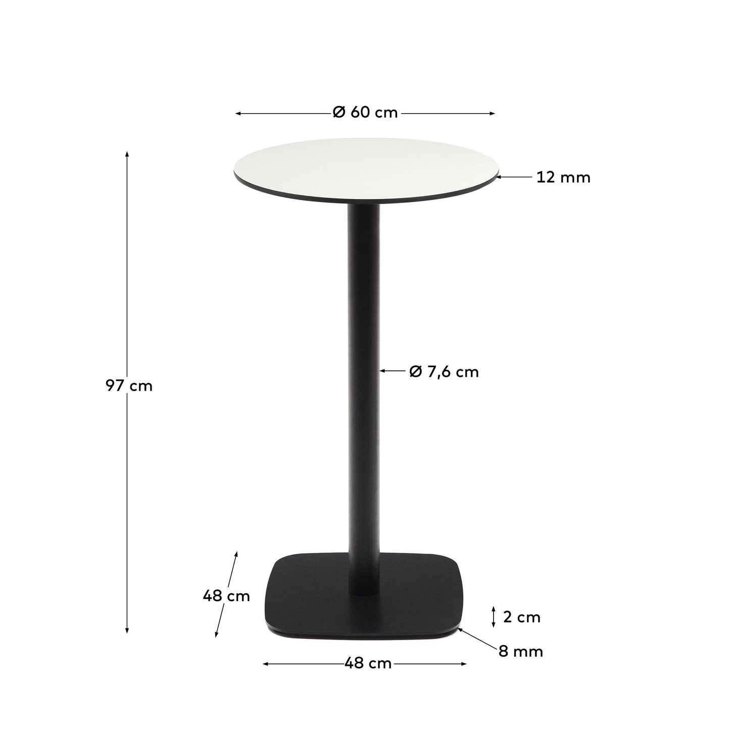 Tavolo rotondo per esterno Dina bianco con gamba di metallo rifinita in nero Ø 60x96 cm