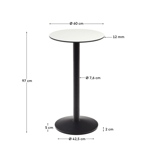 Tavolo alto rotondo da bar Esilda piano in bianco con gamba di metallo rifinita in nero Ø 60 cm