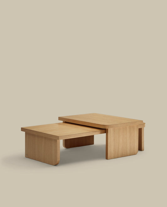 Set Oaq di 2 tavolini impiallacciato rovere finitura naturale
