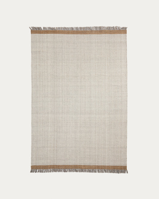 Tappeto Brina in lana jacquard a spina di pesce beige 230 x 160 cm