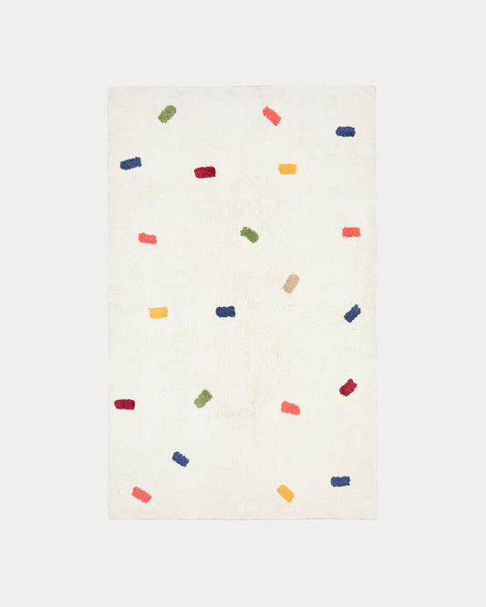 Tappeto Epifania in 100% cotone bianco con pois multicolore 150 x 200 cm
