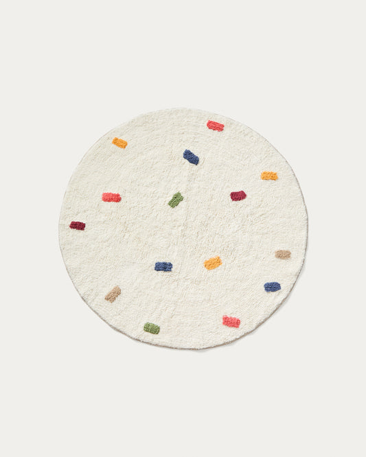 Tappeto rotondo Epifania 100% cotone bianco con pois multicolore Ø 100 cm