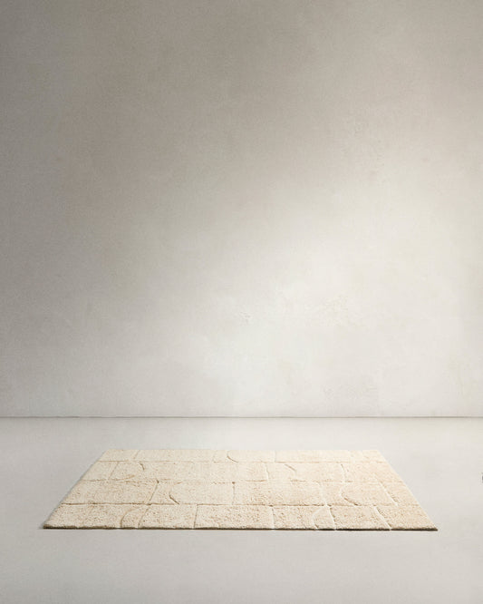 Tappeto Nak jacquard in lana écru 200 x 300 cm