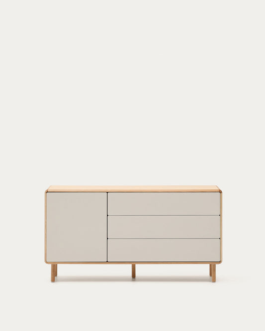 Credenza Anielle 1 anta 3 cassetti in legno massello e impiallacciato frassino 150 x 78 cm