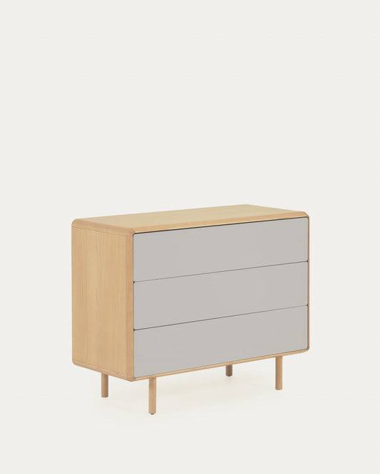 Comò Anielle 3 cassetti in legno massello e impiallacciato frassino 99 x 78,5 cm