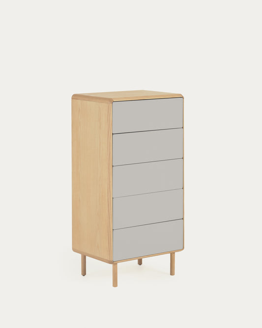 Cassettiera Anielle 5 cassetti in legno massello e impiallacciato frassino 60 x 117 cm